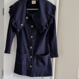 Anthropologie Navy Sweater Cape with Ruffles